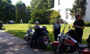 Dick and Debbie Young with their Harleys in New Hampshire.